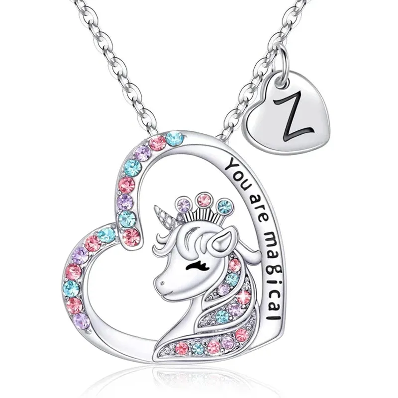 Magical Unicorn Initial Necklace - Horse Pendant Charm
