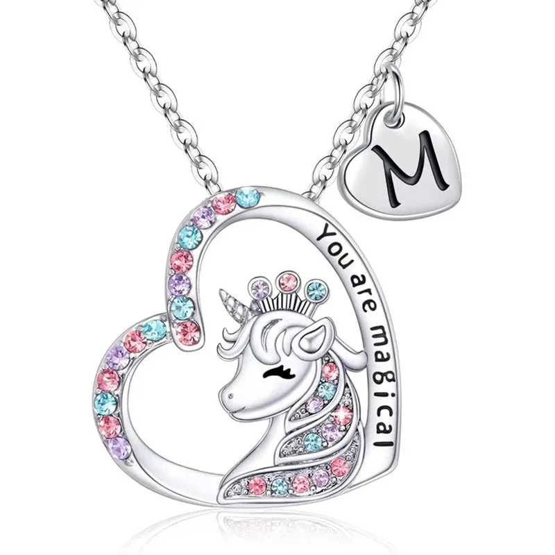 Magical Unicorn Initial Necklace - Horse Pendant Charm