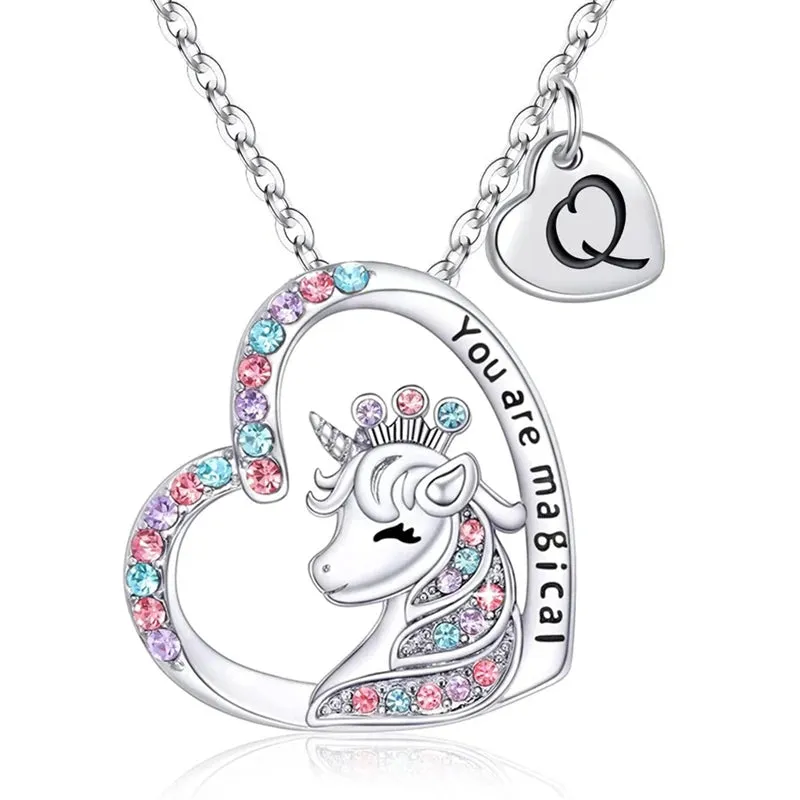 Magical Unicorn Initial Necklace - Horse Pendant Charm