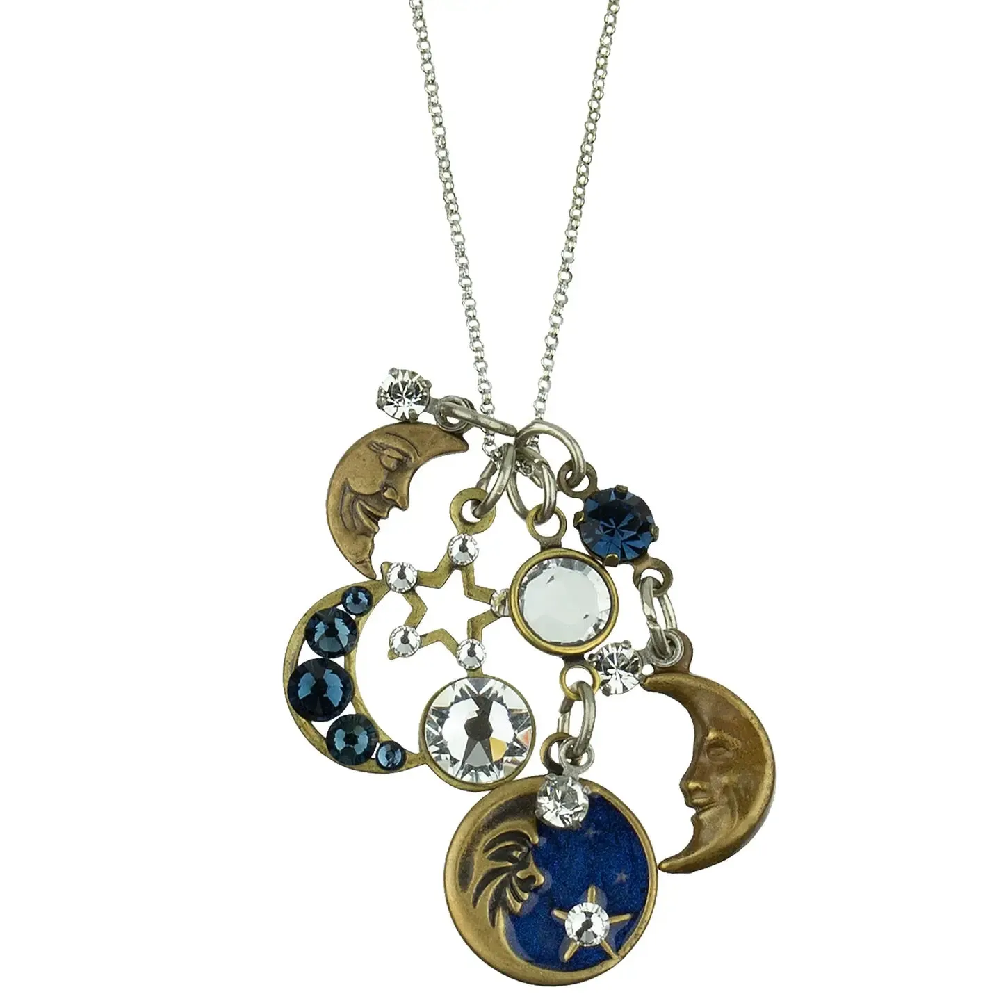 Man in the Moon Crystal Jumble Charm Necklace