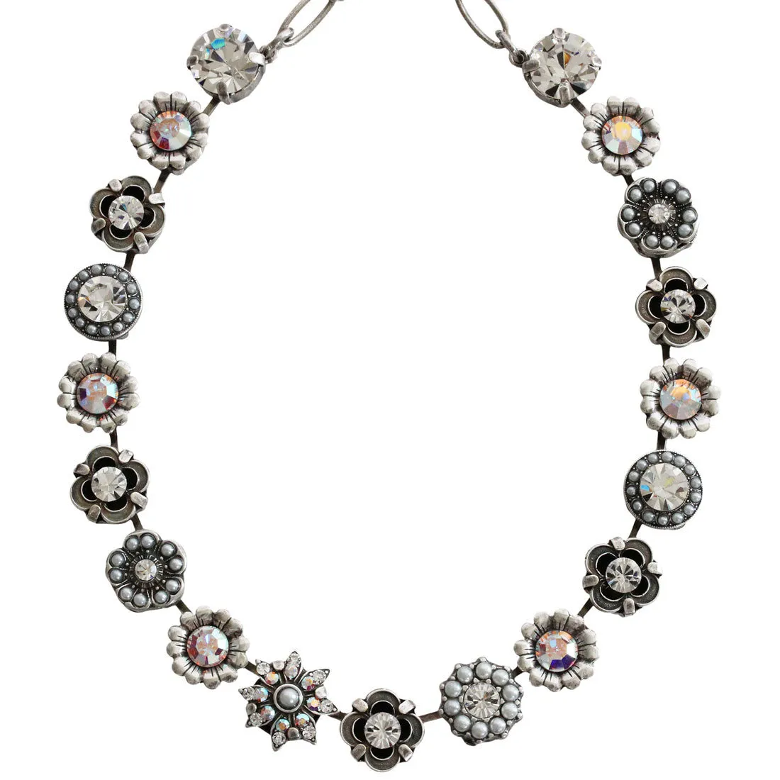 Mariana "Crystal Pearls" Silver Plated Flower Garden Crystal Necklace, 3123 M48001
