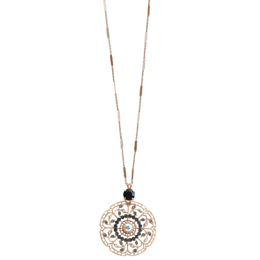 Mariana "Mood Indigo" Rose Gold Plated Filigree Pendant Crystal Necklace, 5210 1069mr