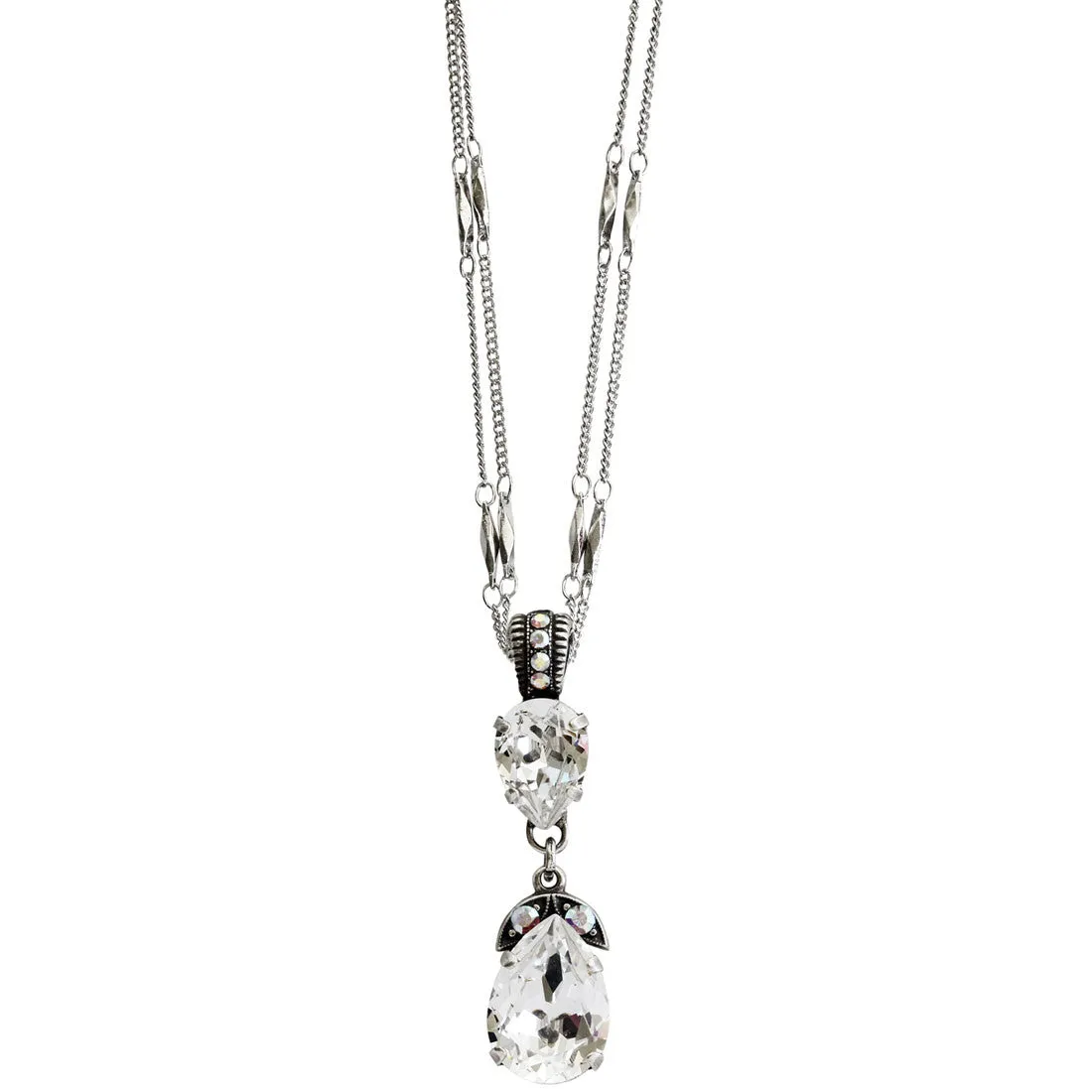 Mariana "On A Clear Day" Silver Plated Double Pear Pendant Crystal Necklace, 5032/4 011AB