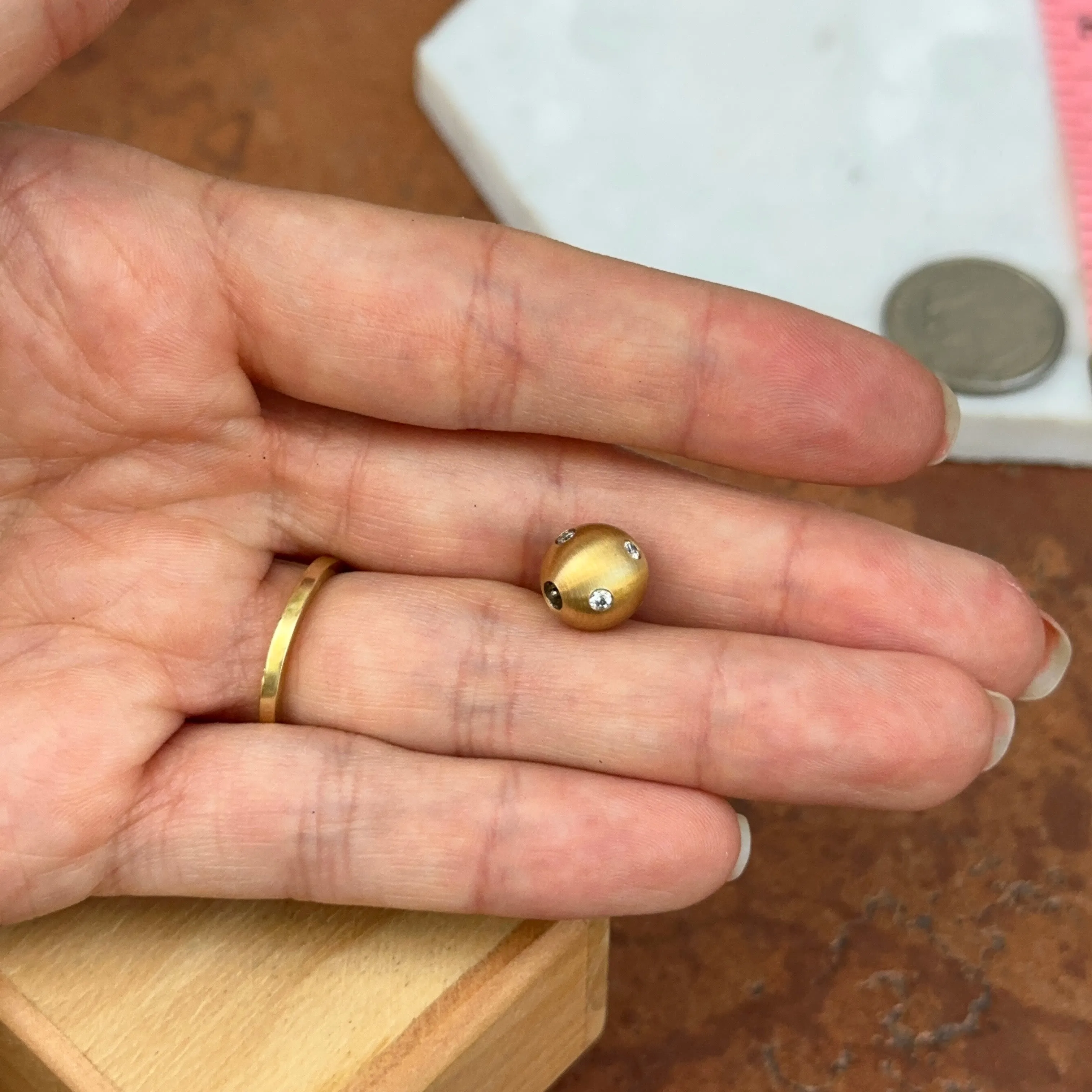 Matte Gold-Plated Stainless Steel 10mm Gypsy Set CZ Ball Swap Pendant