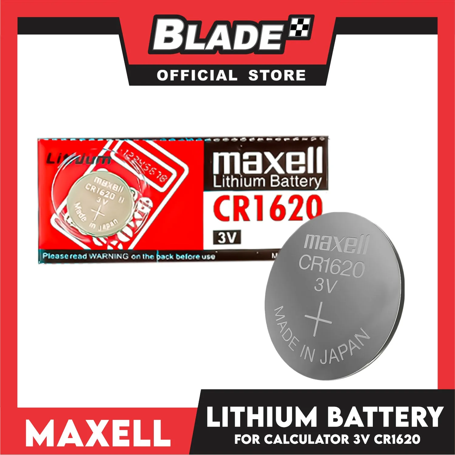 Maxell 3 Volt Lithium Battery CR1620 Coin Cell (Bundle of 5pcs)