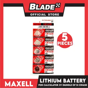 Maxell 3 Volt Lithium Battery CR1620 Coin Cell (Bundle of 5pcs)
