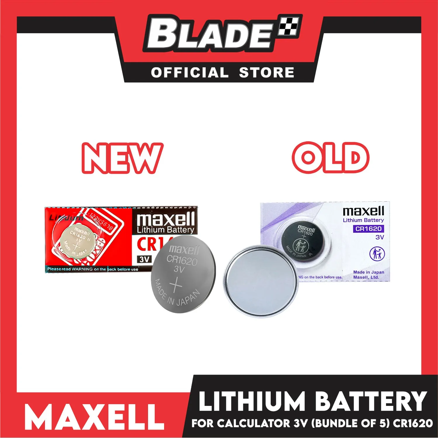 Maxell 3 Volt Lithium Battery CR1620 Coin Cell (Bundle of 5pcs)