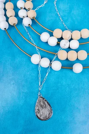 Meet Me There Gray Teardrop Silvertone Necklace