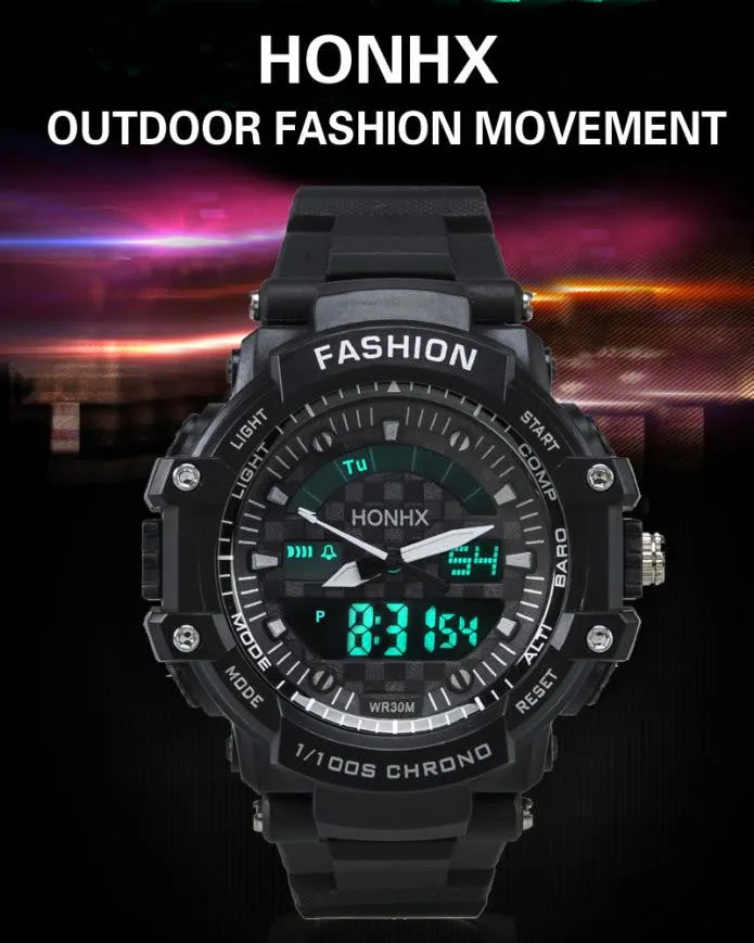 Men sport watches HONHX dual display watch LED digital watch Silicone quartz watch 30M waterproof wristwatches For Men #516