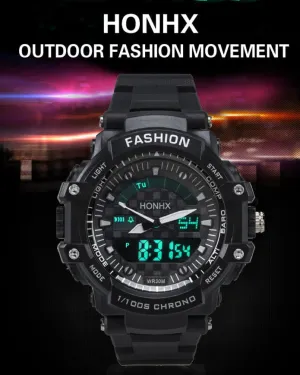 Men sport watches HONHX dual display watch LED digital watch Silicone quartz watch 30M waterproof wristwatches For Men #516