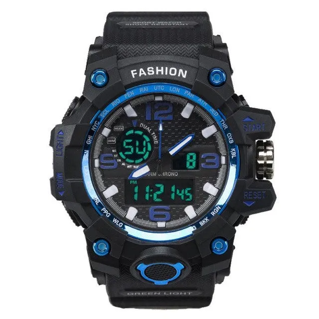 Men sport watches HONHX dual display watch LED digital watch Silicone quartz watch 30M waterproof wristwatches For Men #516