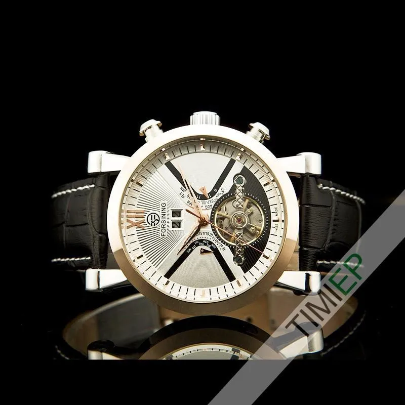 Men's Black Band Heavy Gold Trim Dress Watch