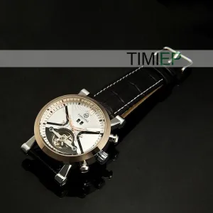 Men's Black Band Heavy Gold Trim Dress Watch