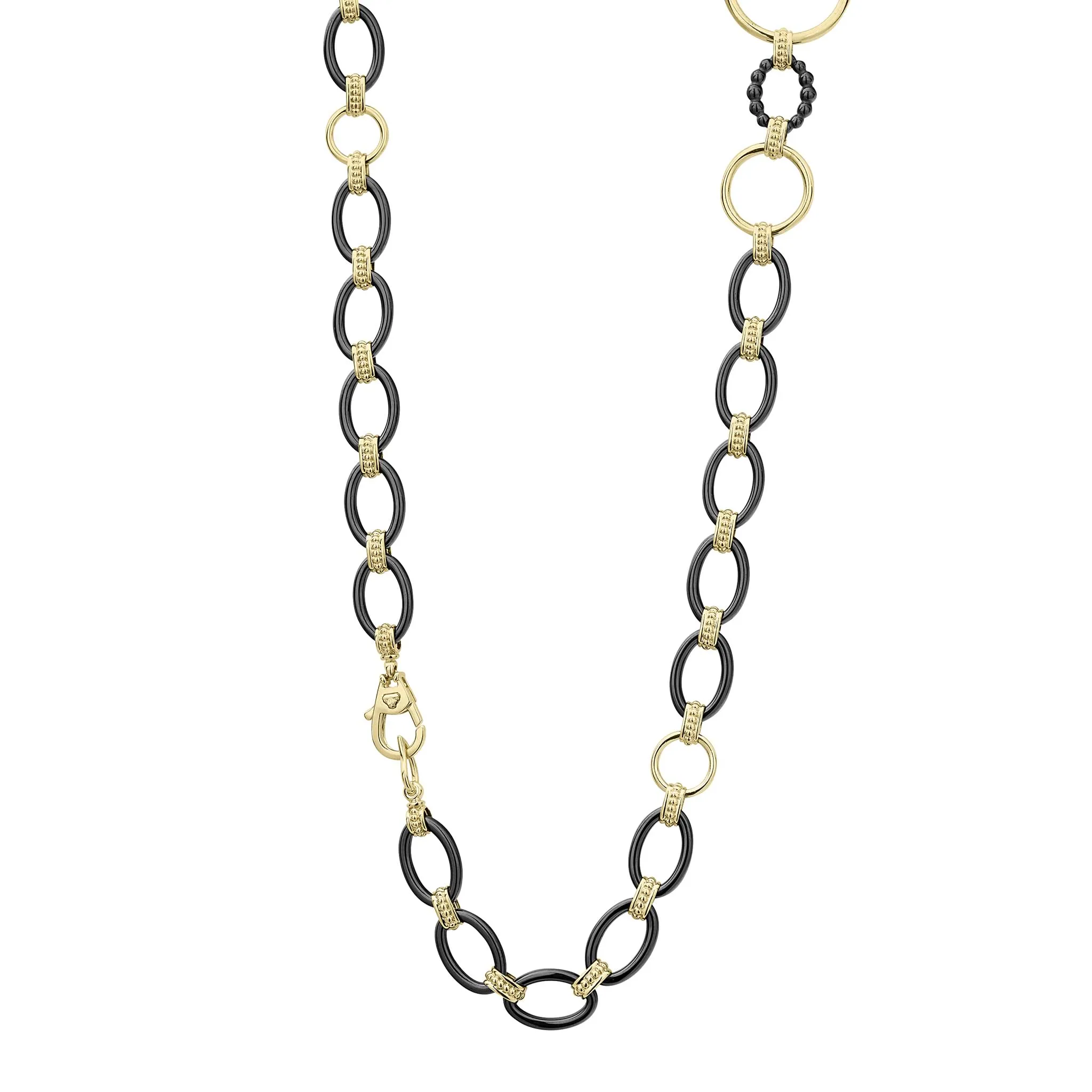 Meridian Long 18K Gold and Black Ceramic Link Necklace | 24mm