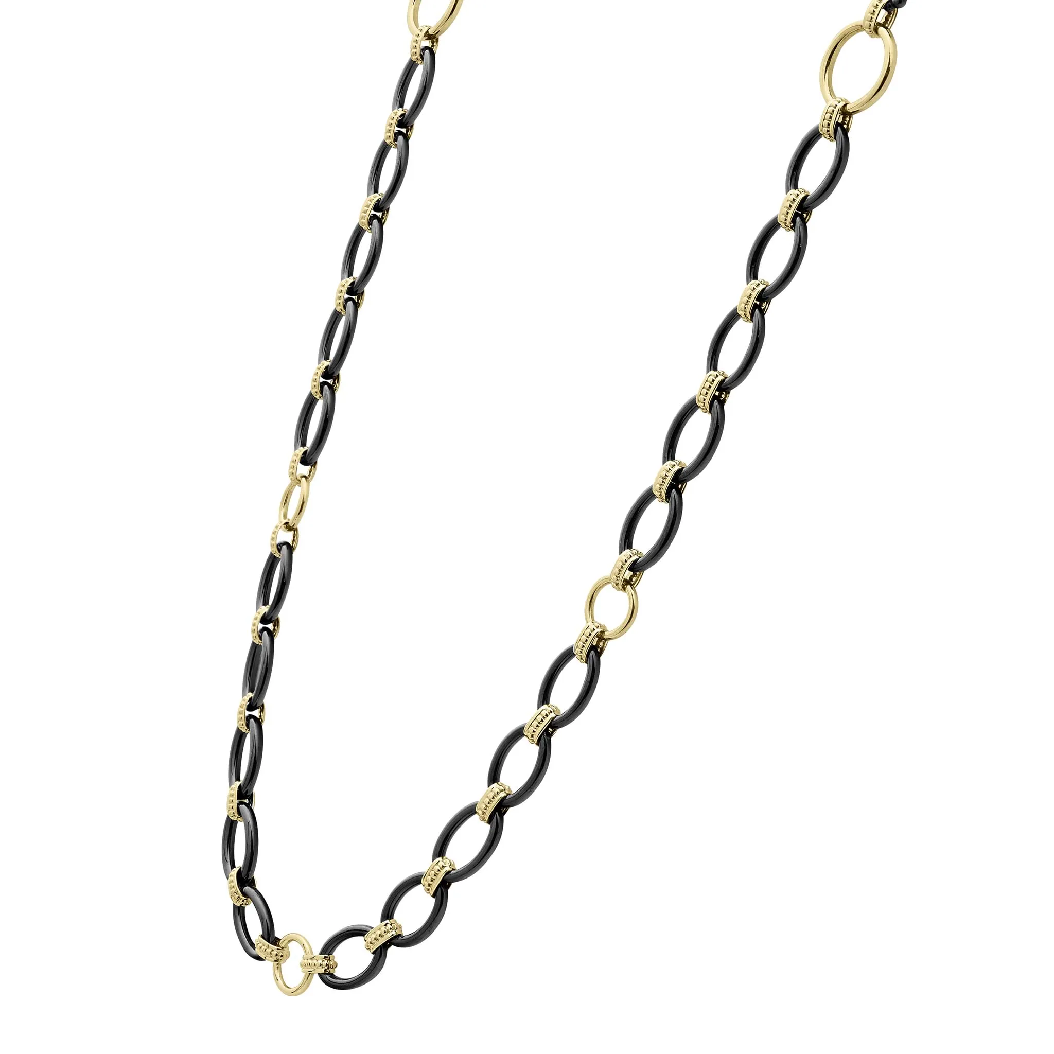 Meridian Long 18K Gold and Black Ceramic Link Necklace | 24mm