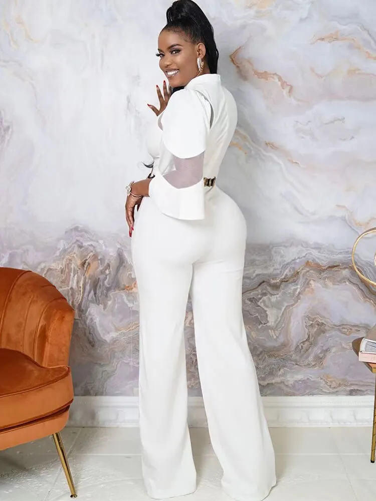Mesh Patchwork Half Sleeve Bodycon Jumpsuit