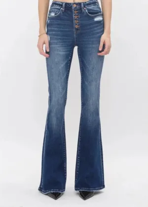 Mica Denim High Rise Flare With Button Up