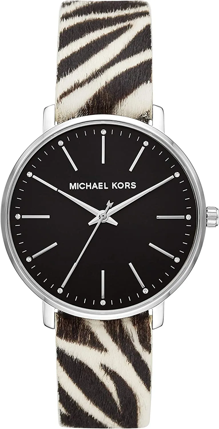 Michael Kors Pyper Three-Hand Zebra-Print Leather Strap