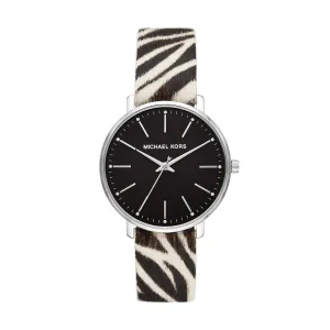 Michael Kors Pyper Three-Hand Zebra-Print Leather Strap