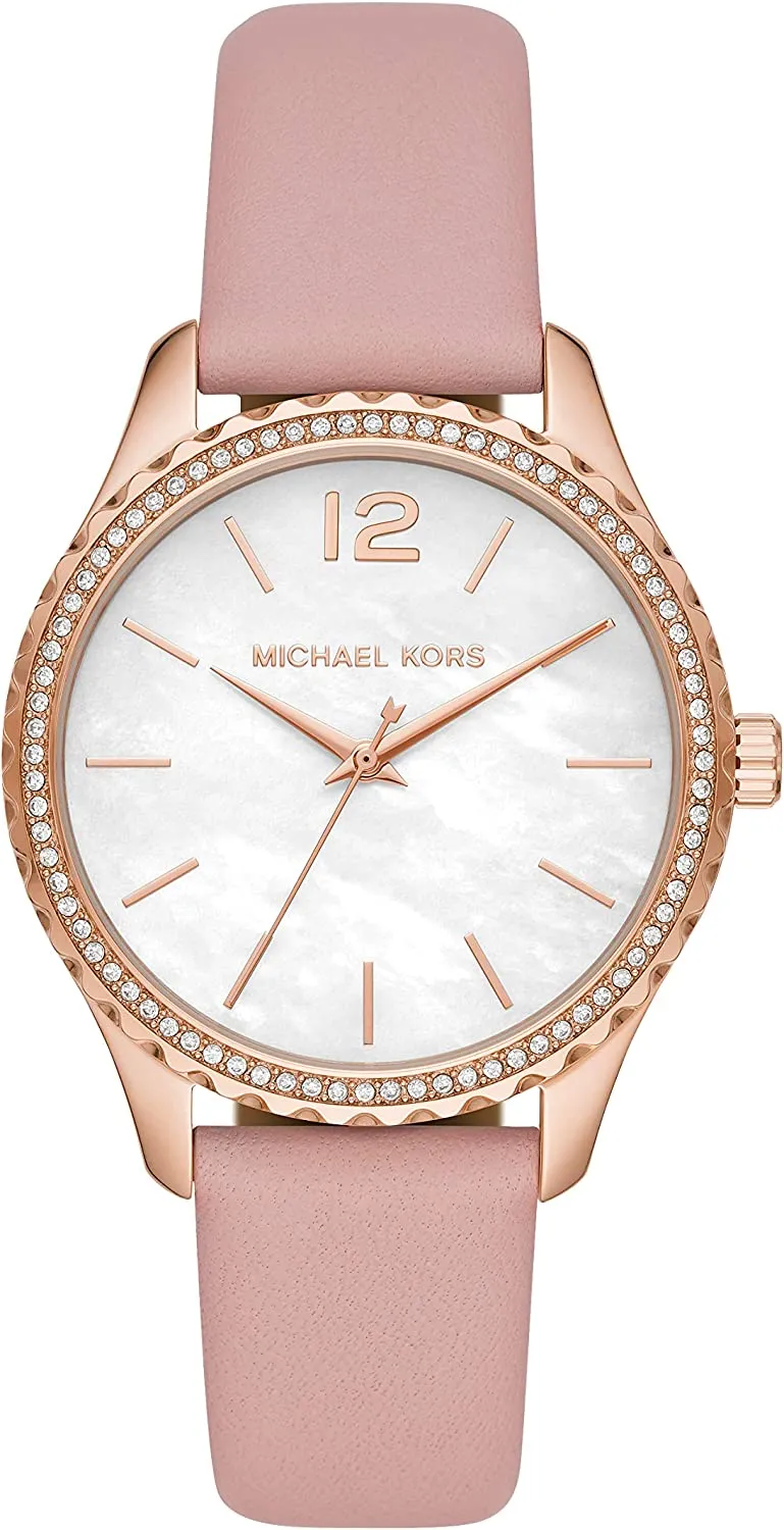 Michael Kors Women's Layton Stainless Steel Quartz Watch with Leather Strap, Pink, 18 (Model: MK2909)