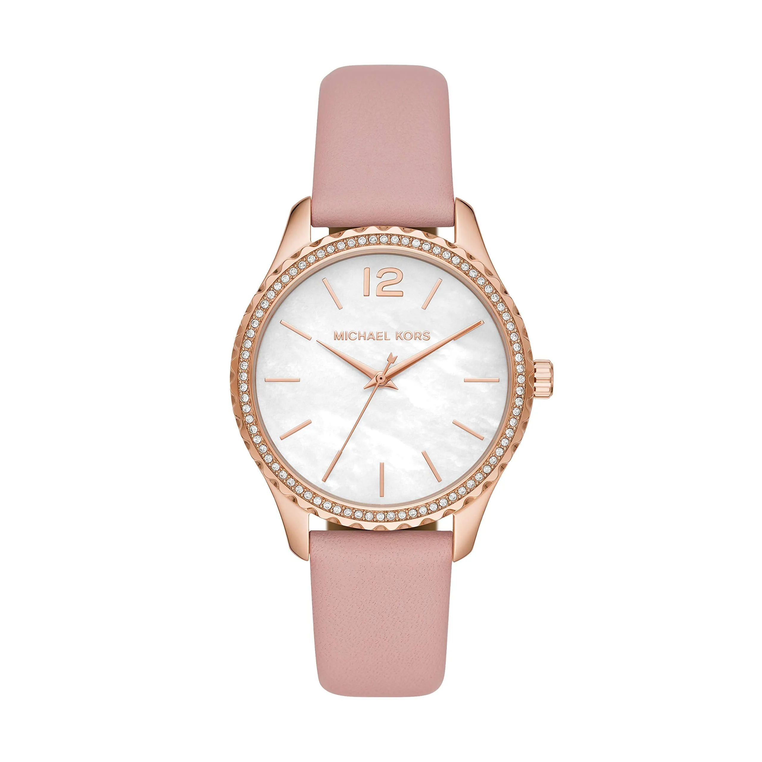Michael Kors Women's Layton Stainless Steel Quartz Watch with Leather Strap, Pink, 18 (Model: MK2909)