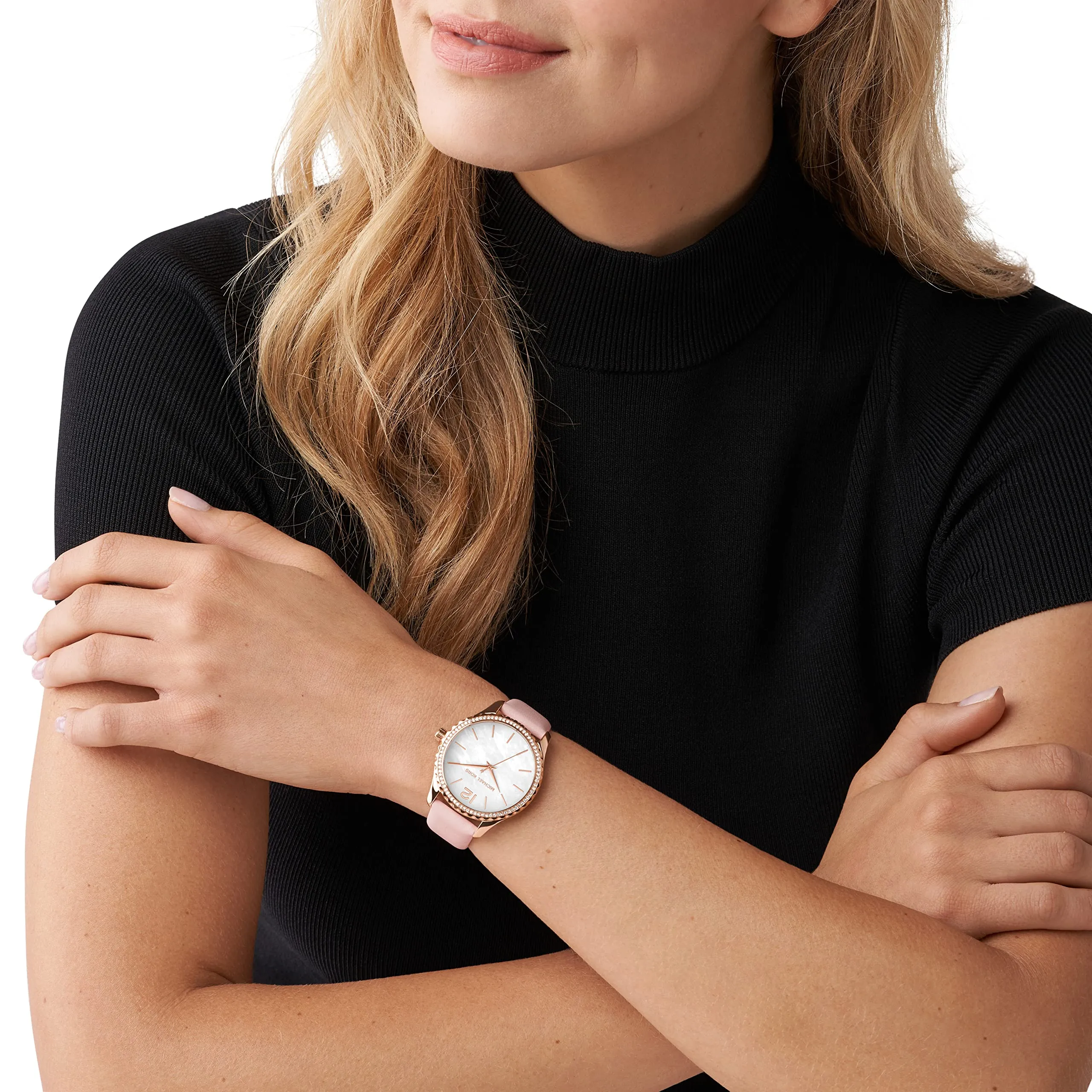 Michael Kors Women's Layton Stainless Steel Quartz Watch with Leather Strap, Pink, 18 (Model: MK2909)