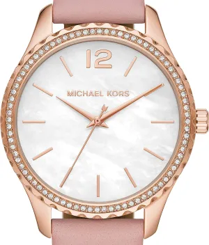 Michael Kors Women's Layton Stainless Steel Quartz Watch with Leather Strap, Pink, 18 (Model: MK2909)