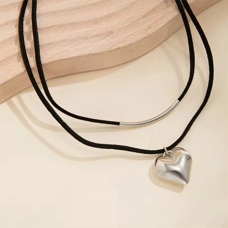 Midnight Velvet Love Heart Pendant Choker Necklace
