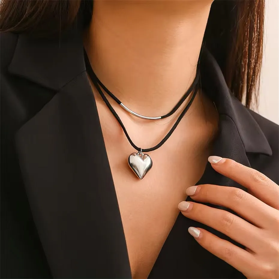 Midnight Velvet Love Heart Pendant Choker Necklace