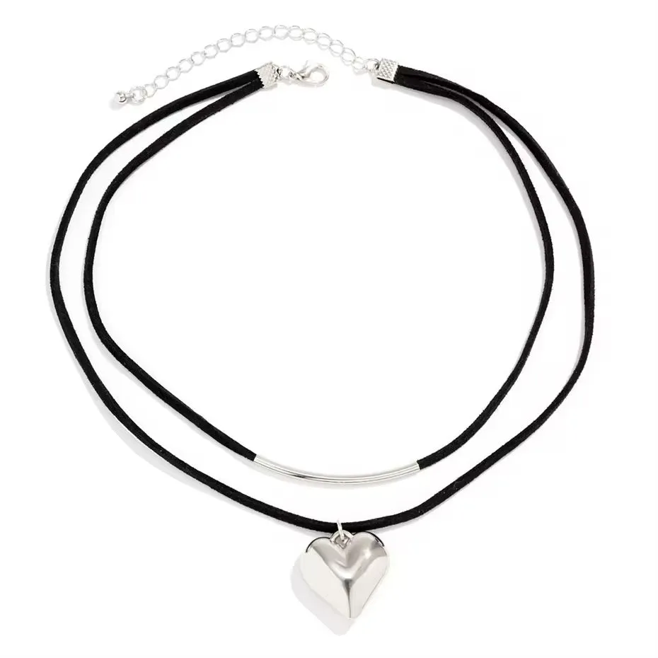 Midnight Velvet Love Heart Pendant Choker Necklace