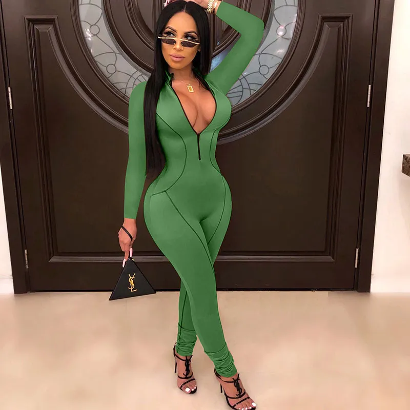 Milan Long Sleeve Zip Front Bodycon Jumpsuit