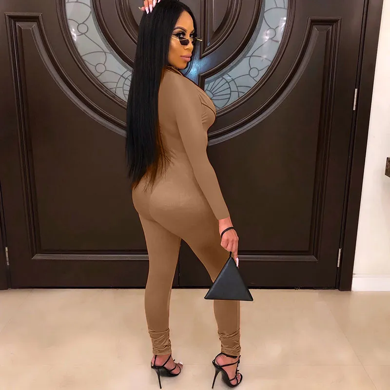 Milan Long Sleeve Zip Front Bodycon Jumpsuit