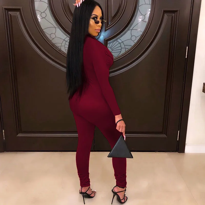 Milan Long Sleeve Zip Front Bodycon Jumpsuit