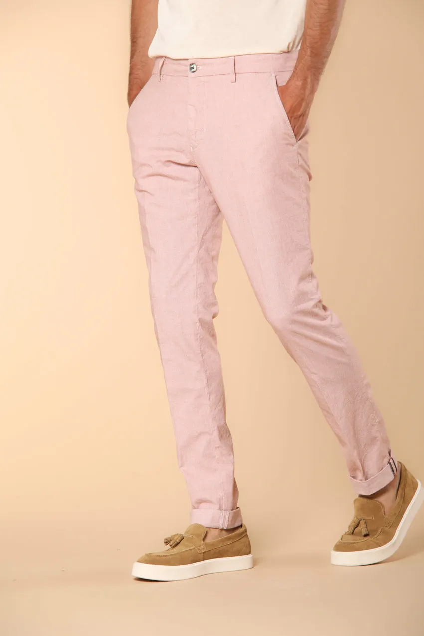 Milano men's chino pants in cotton and tencel blend with micro-pattern extra slim fit ①