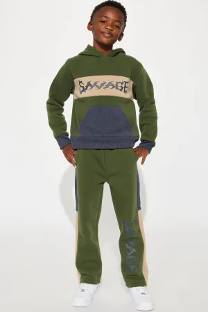 Mini Savage All The Time Colorblock Fleece Pant Set - Olive/combo
