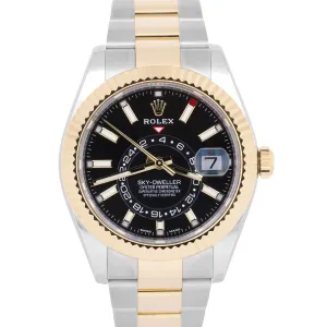 MINT PAPERS Rolex Sky-Dweller Black 18K Yellow Gold 42mm Oyster Date 326933 BOX