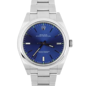 MINT Rolex Oyster Perpetual 39mm Blue Stainless Steel Automatic Watch 114300