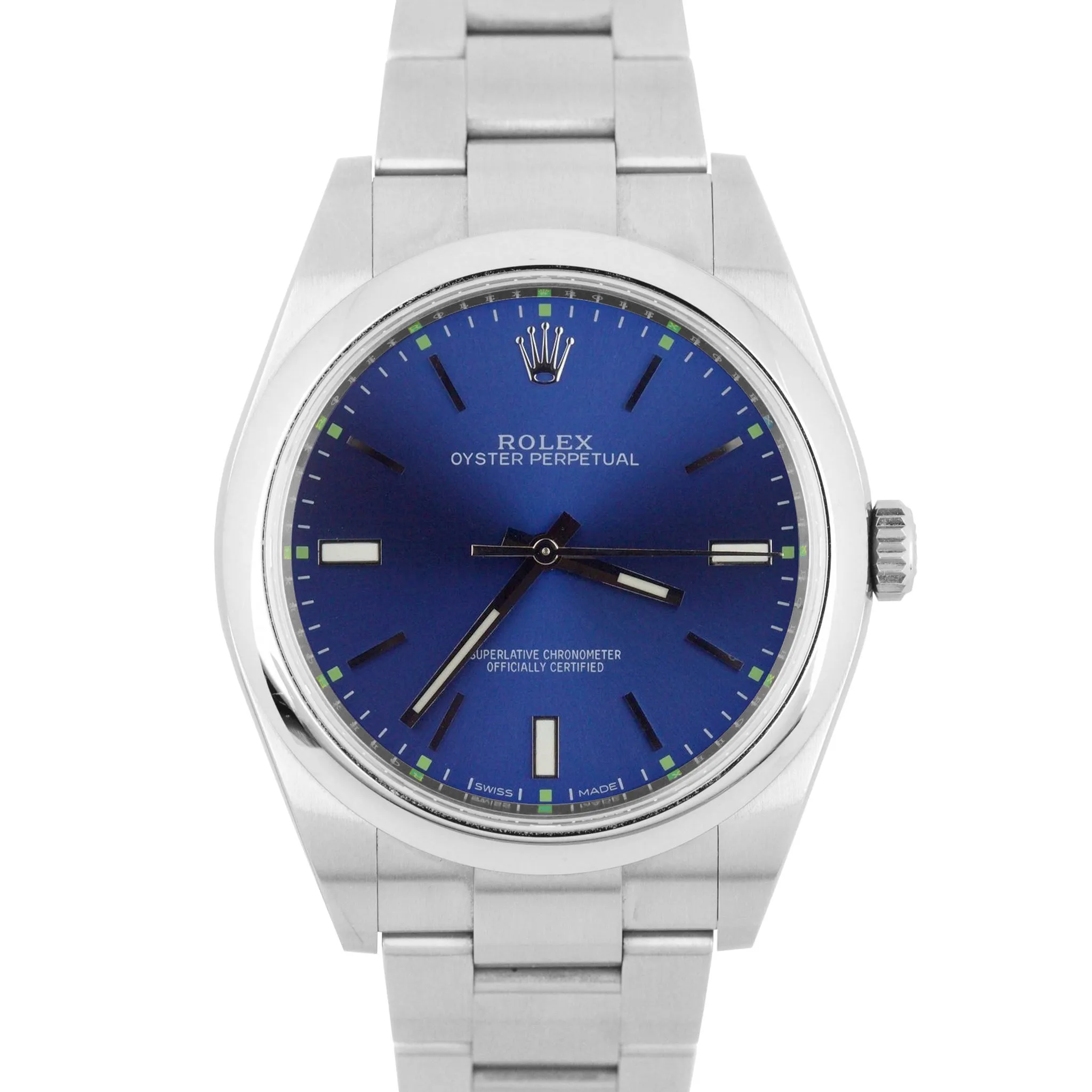 MINT Rolex Oyster Perpetual 39mm Blue Stainless Steel Automatic Watch 114300