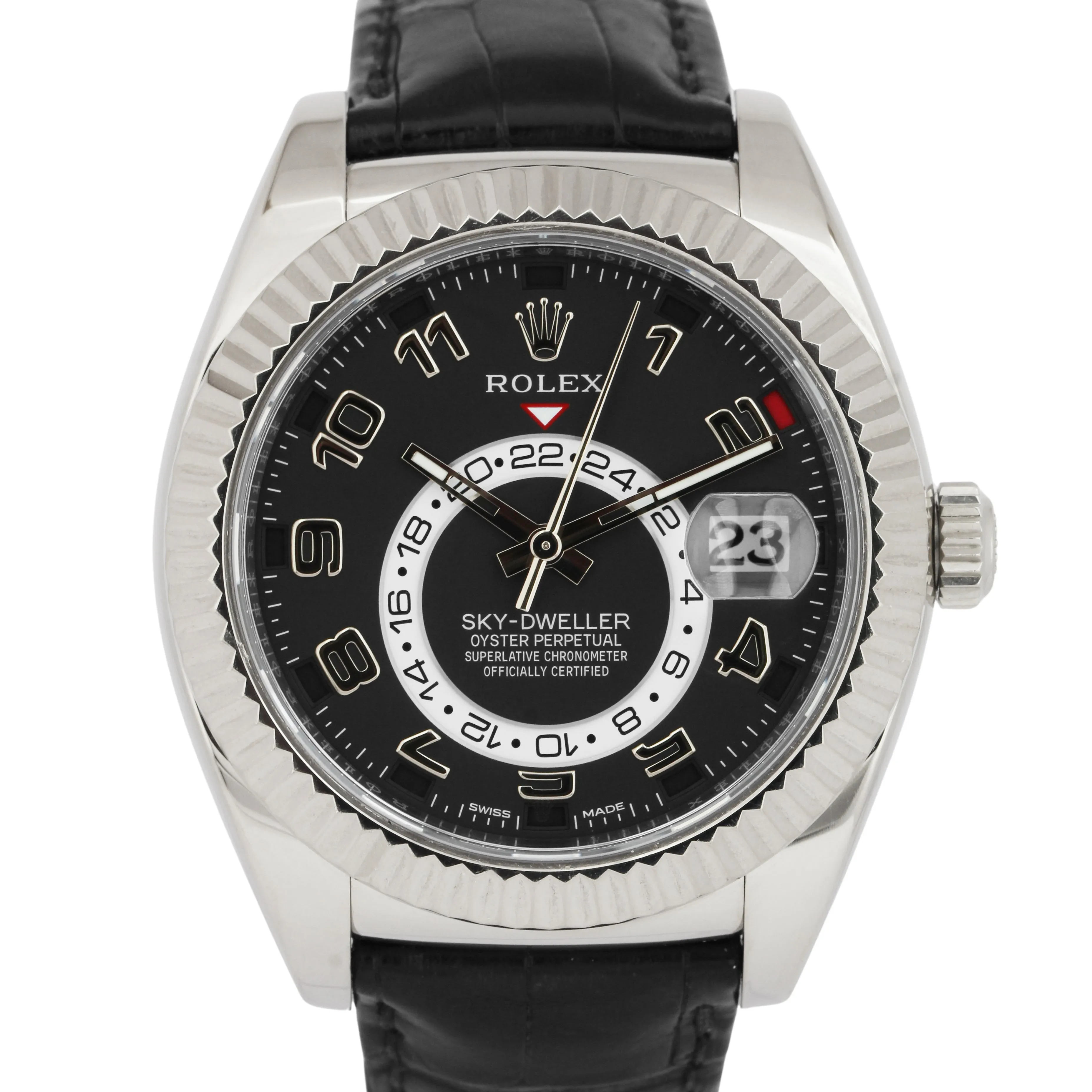 MINT Rolex Sky-Dweller BLACK ARABIC 18K White Gold 42mm Leather Watch 326139