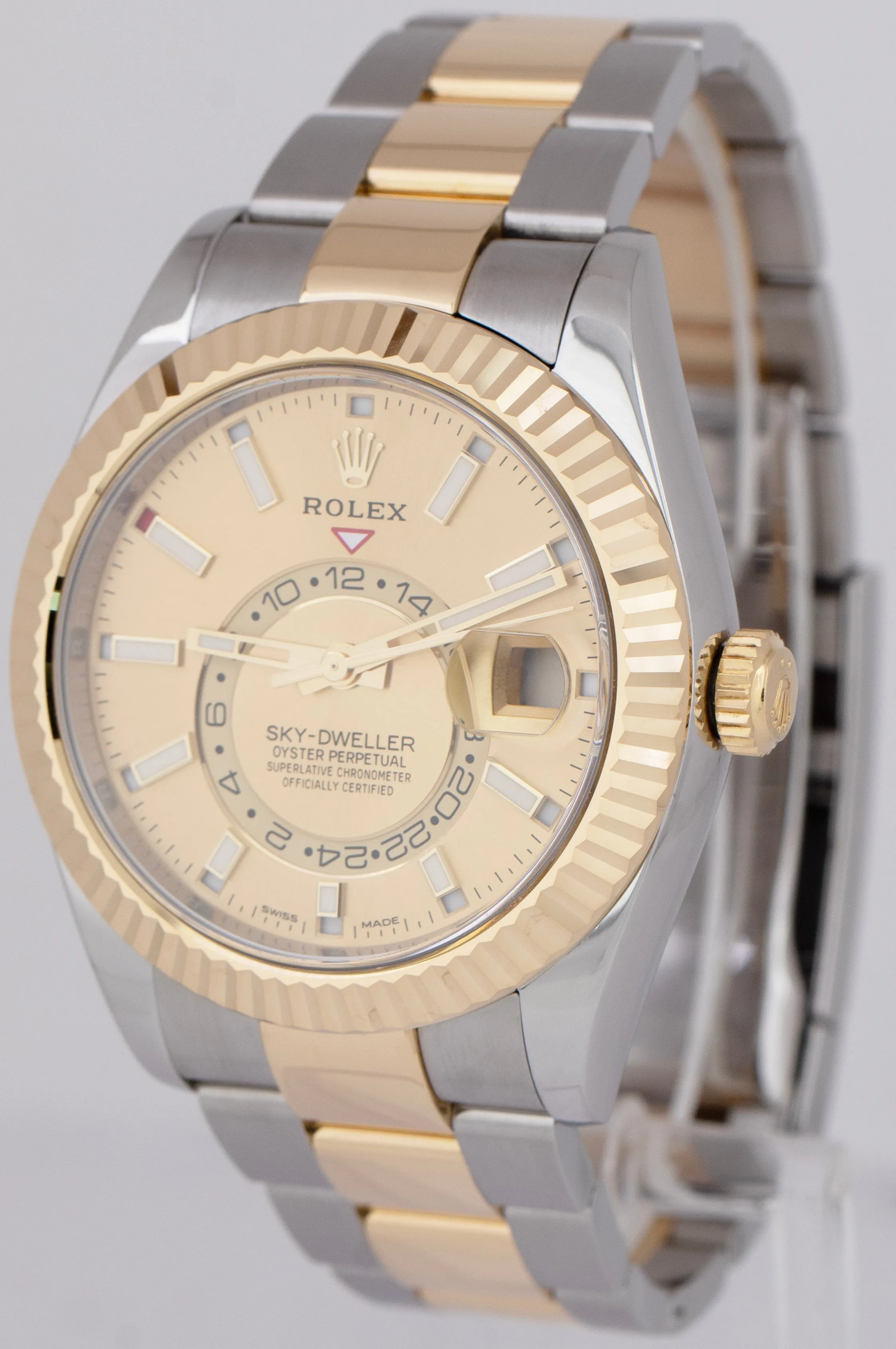 MINT Rolex Sky-Dweller Champagne Two-Tone 18K Gold Stainless 42mm Oyster 326933