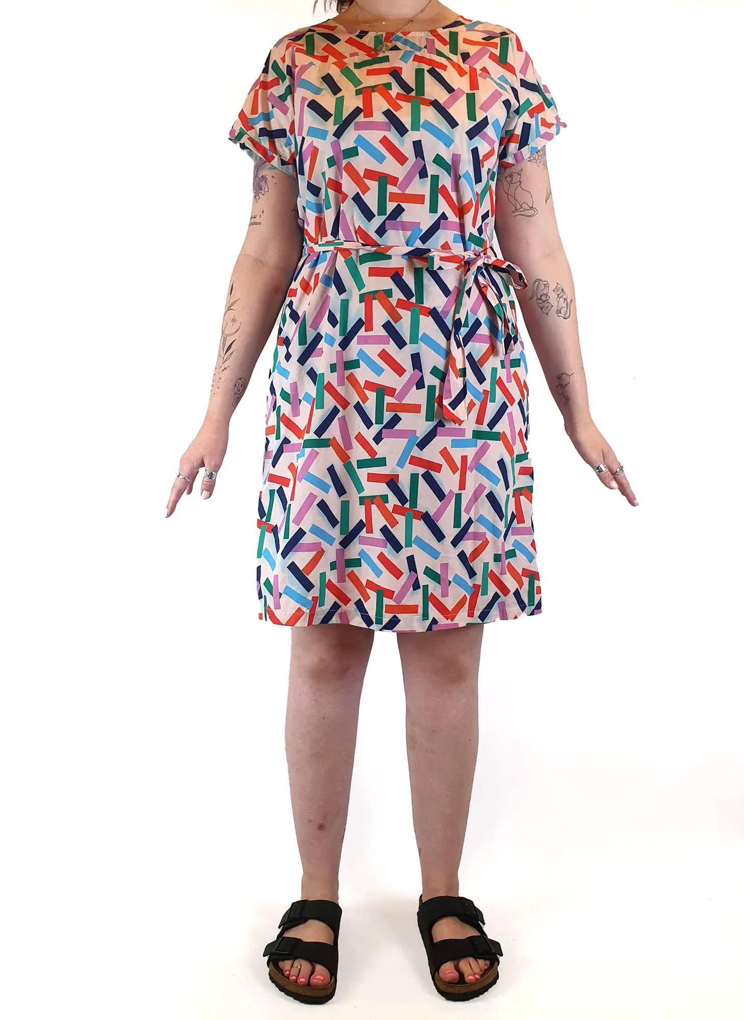 Miranda Murphy colourful print shell style dress size L (best fits 12-small 14)