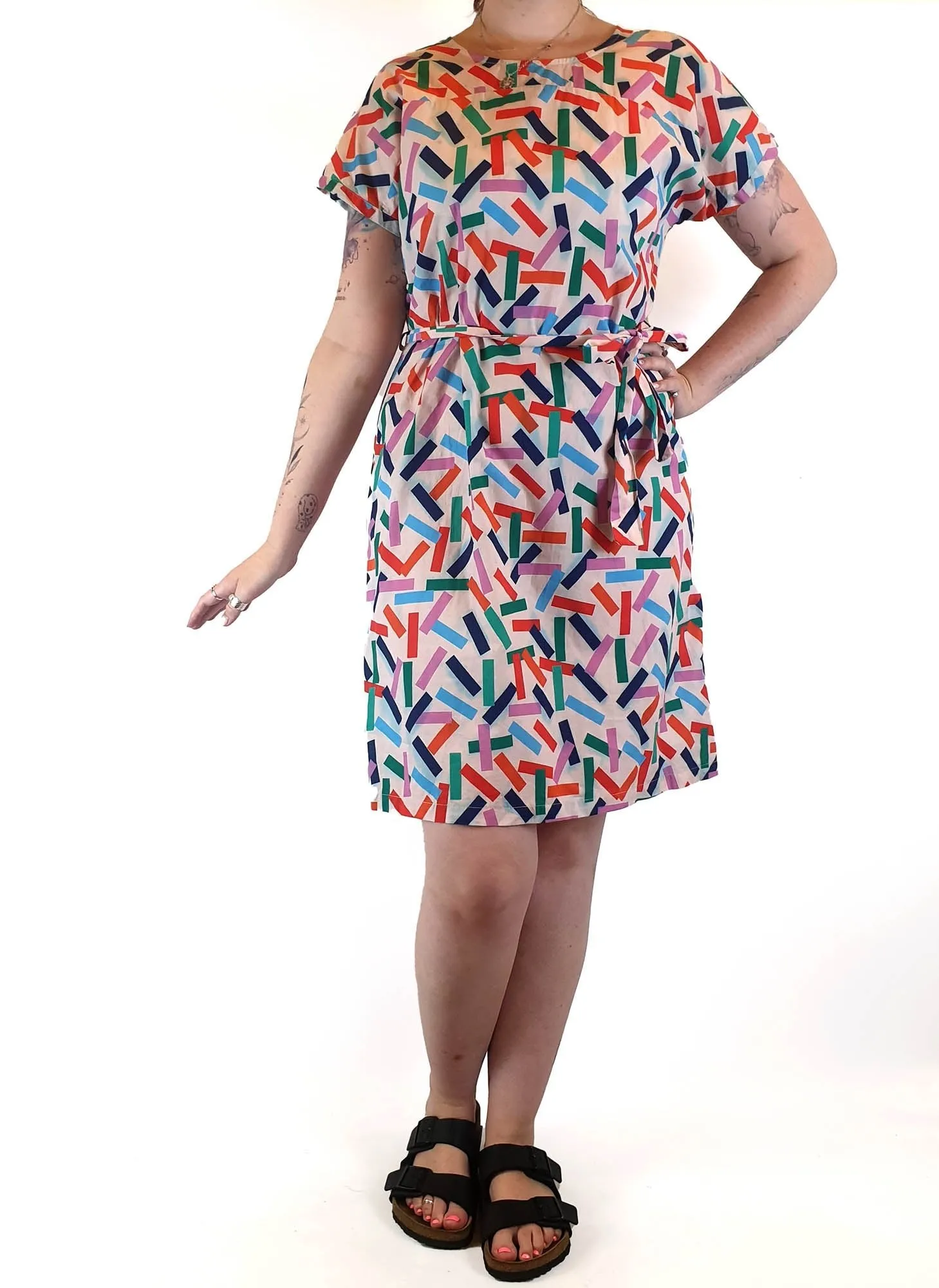 Miranda Murphy colourful print shell style dress size L (best fits 12-small 14)