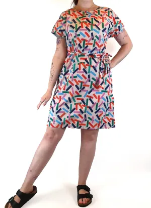 Miranda Murphy colourful print shell style dress size L (best fits 12-small 14)