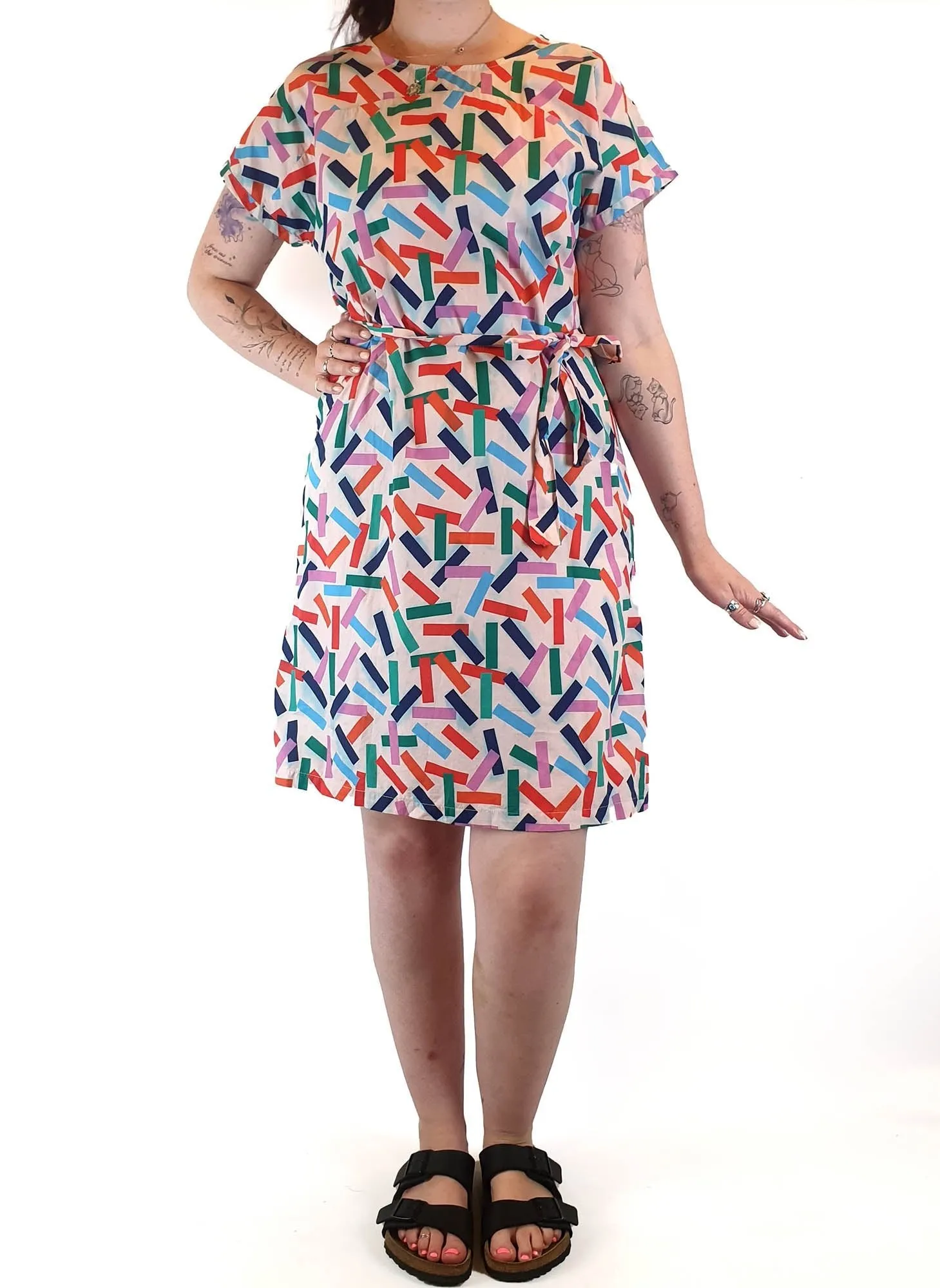 Miranda Murphy colourful print shell style dress size L (best fits 12-small 14)