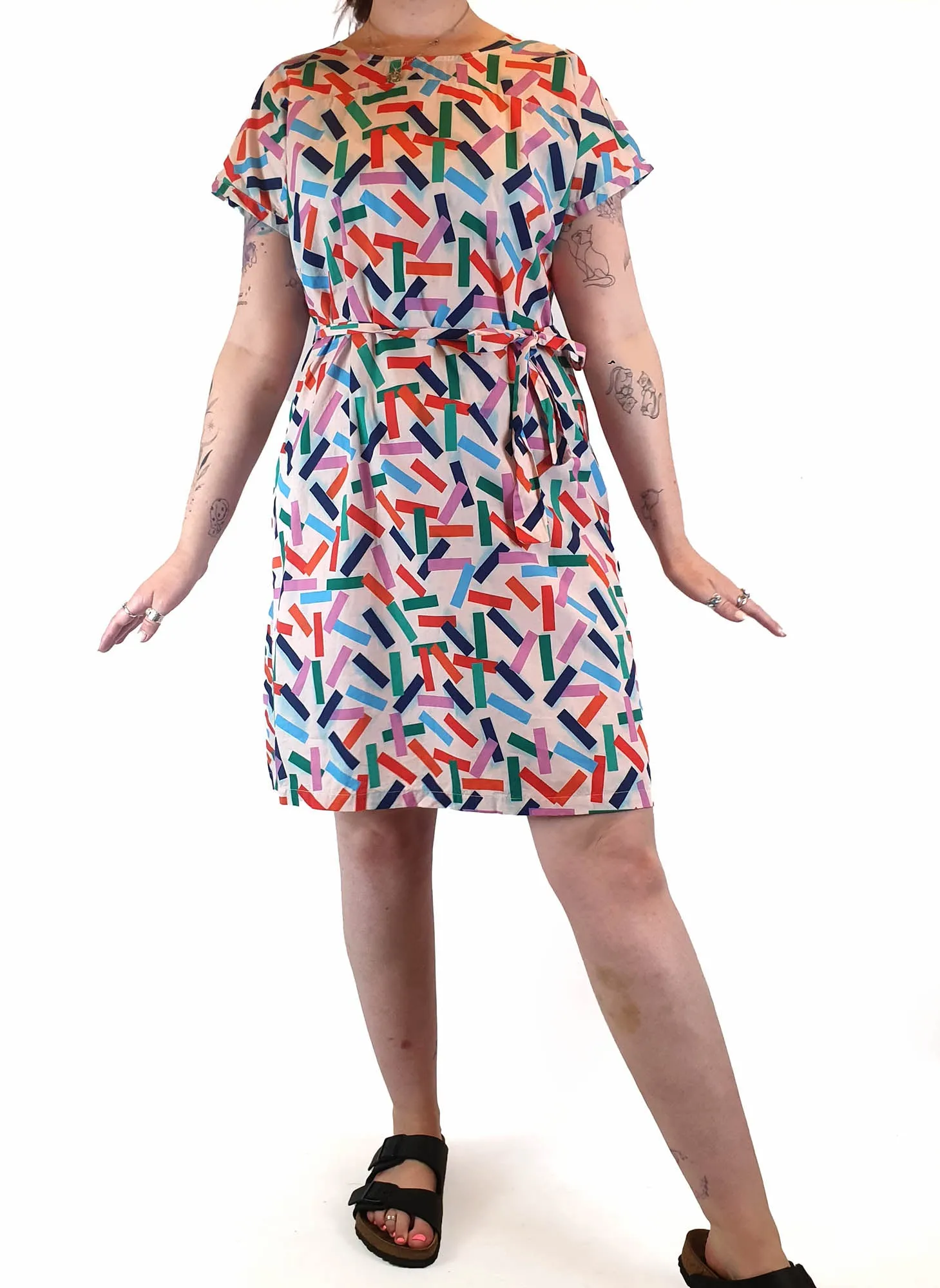 Miranda Murphy colourful print shell style dress size L (best fits 12-small 14)