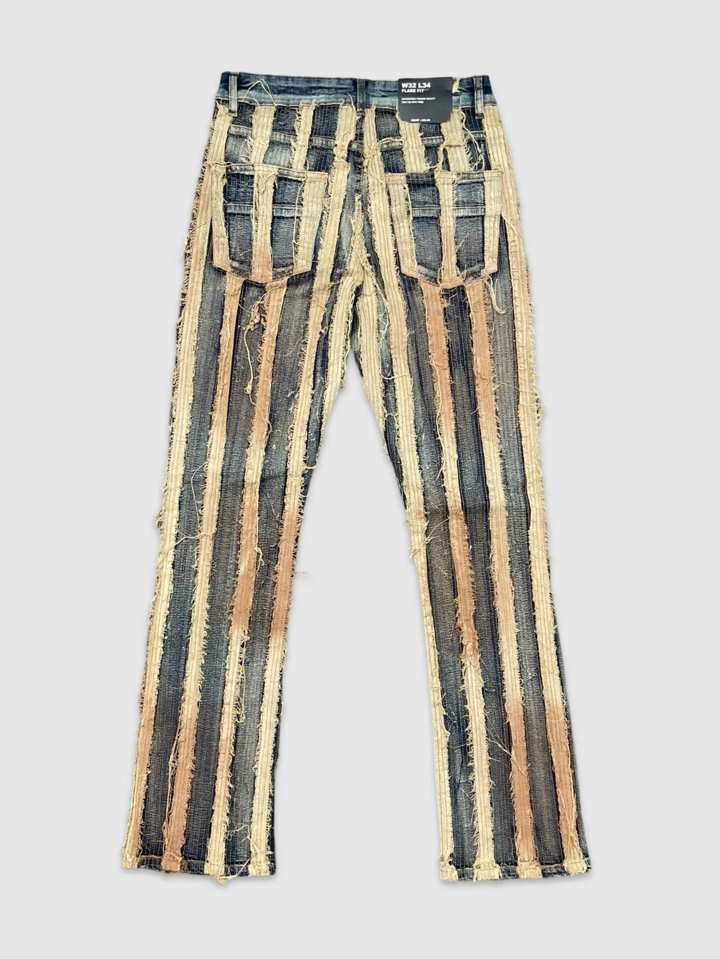 MIS-MS80366-Burn Effect Flare Fit Denim Pants