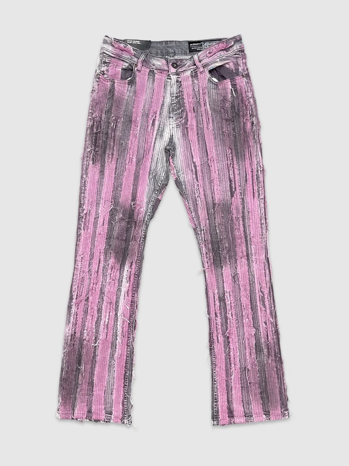 MIS-MS80366-Burn Effect Flare Fit Denim Pants