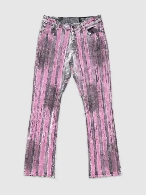 MIS-MS80366-Burn Effect Flare Fit Denim Pants