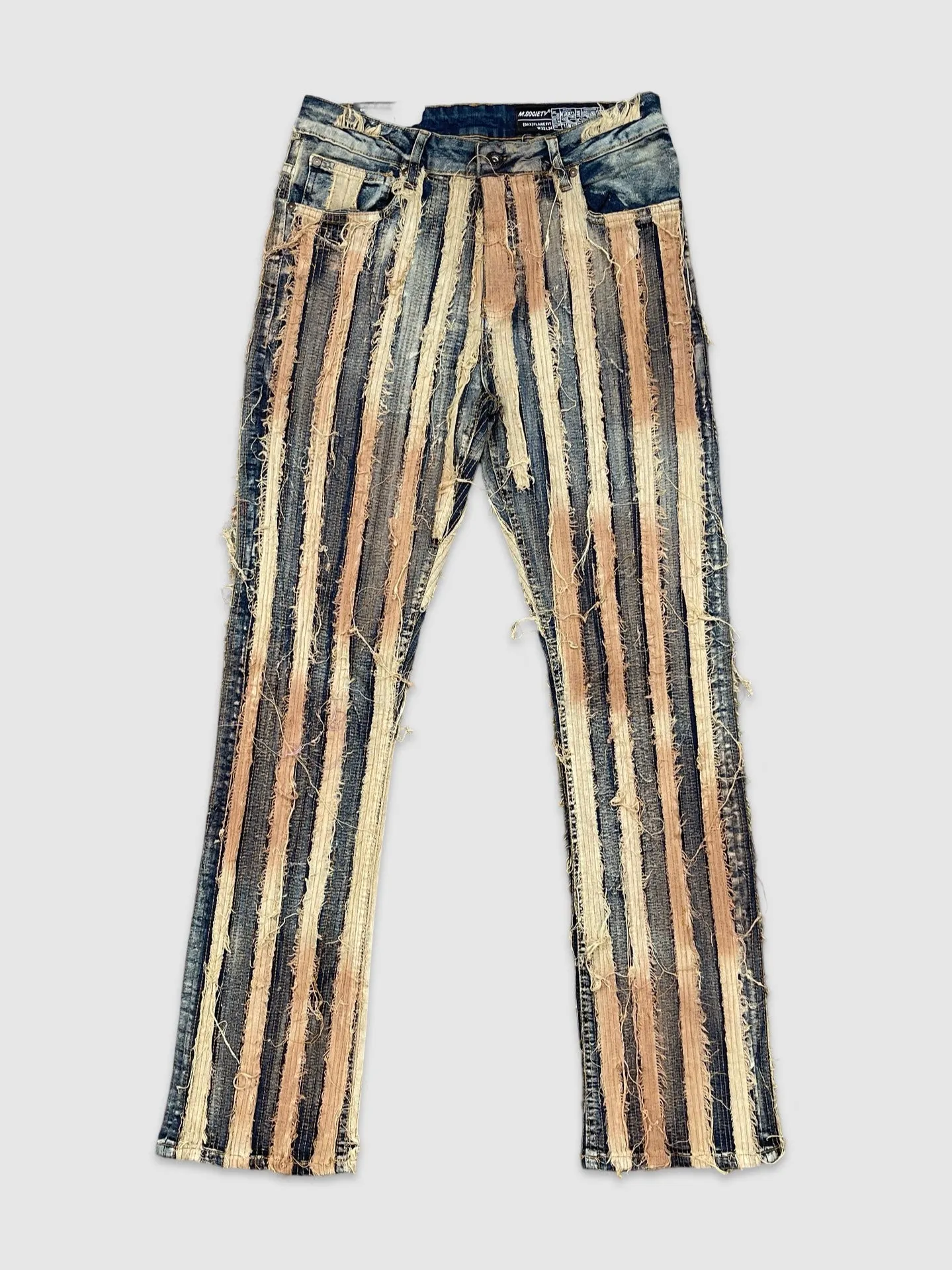 MIS-MS80366-Burn Effect Flare Fit Denim Pants