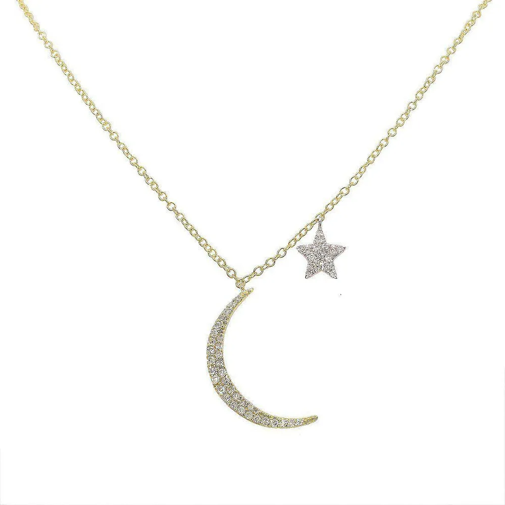 Moon and Star Diamond Necklace